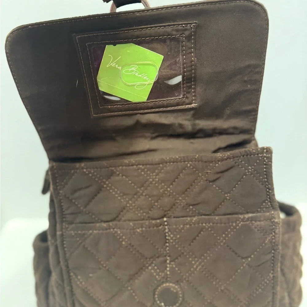 Vera Bradley Quilted Chocolate Brown Backpack, Magnetic Closure, Collegiate